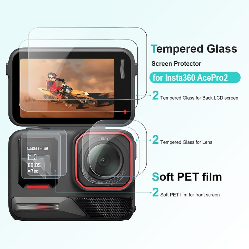 iDaPro [2+2+2عبوة] واقي شاشة لـ Insta360 Ace Pro 2 + واقي عدسة لـ AcePro 2 عدسة (ليس عدسة عريضة للغاية) + PET (ليس زجاج) لـ Insta 360 Ace Pro2 شاشة أمامية، مجموعة حماية زجاج مقسى 9H في علبة تخزين قابلة لإعادة الاستخدام. - Image 3
